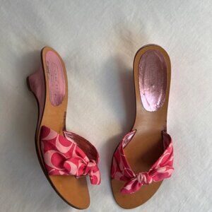 Coach pink logo peep toe sandal kitten heel